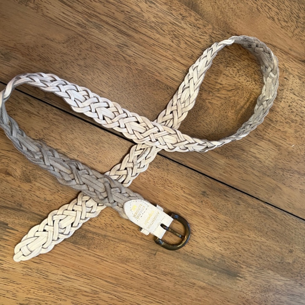 Vintage Capezio Women's White Leather Braided Belt ML Antique Brass Buckle